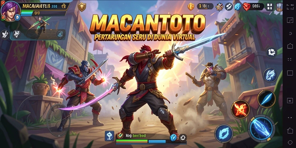 Screenshot menunjukkan pertarungan intens di arena MACANTOTO.