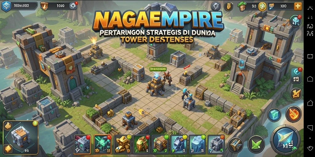 Gameplay menawan NAGAEMPIRE dalam pertarungan Tower Defense.