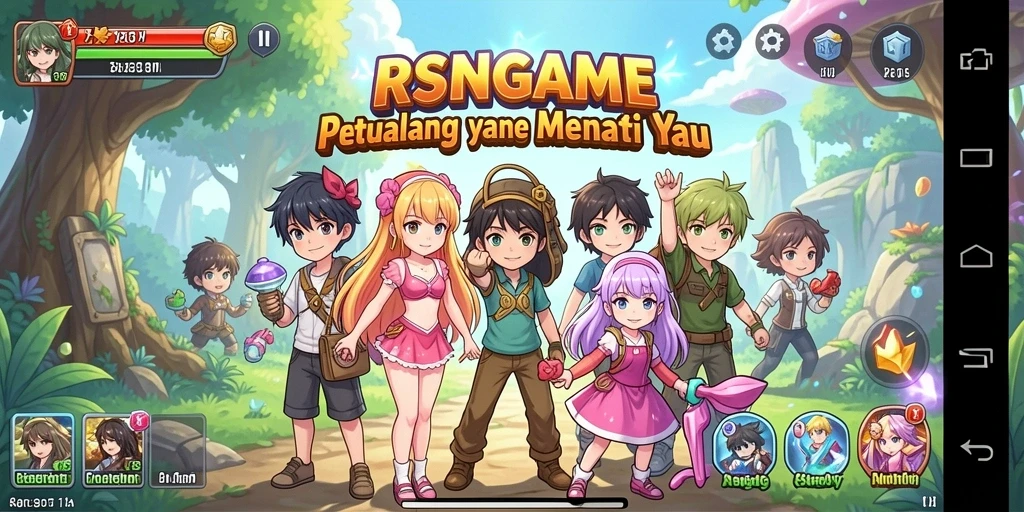 Tangkapan layar gameplay RSNGAME menampilkan aksi karakter anime yang dinamis.