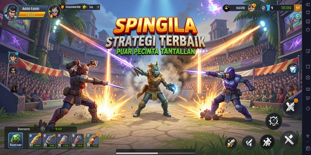 Screenshot utama SPINGILA menunjukkan momen kunci dalam gameplay strategi.