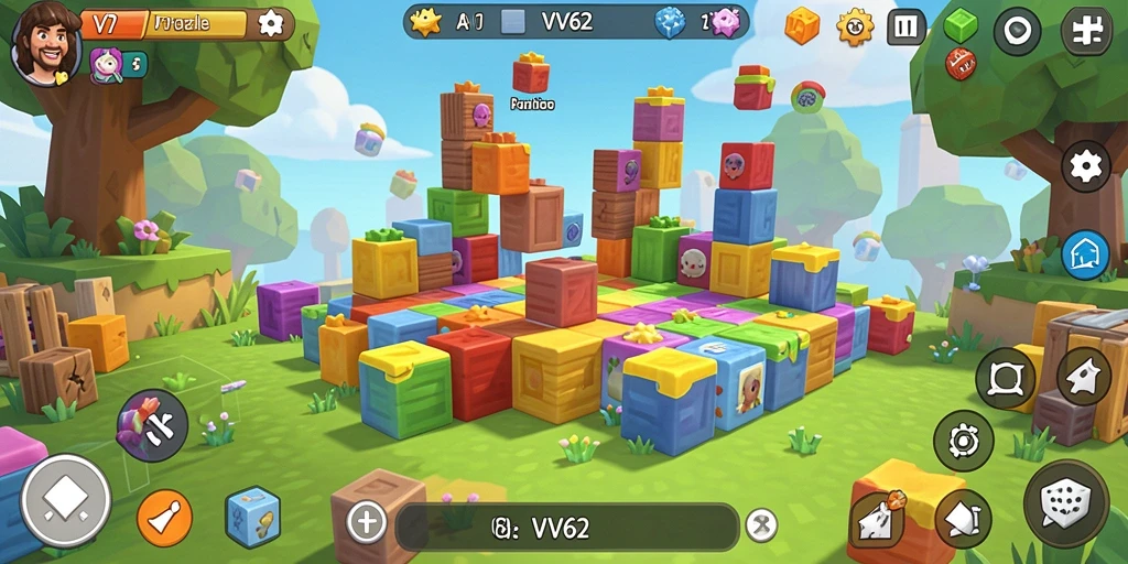 Screenshot gameplay VV62 menampilkan berbagai tantangan teka-teki menarik.